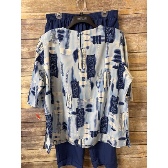 Graver Studio Silky Blues Petite Print Tunic & Chambray Pants Set 2X NWT - Picture 2 of 7